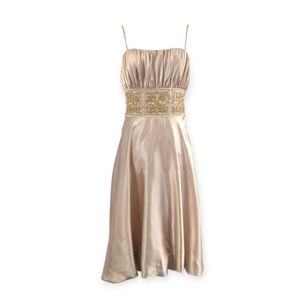 90s Y2K Cream Embellished Formal Dress